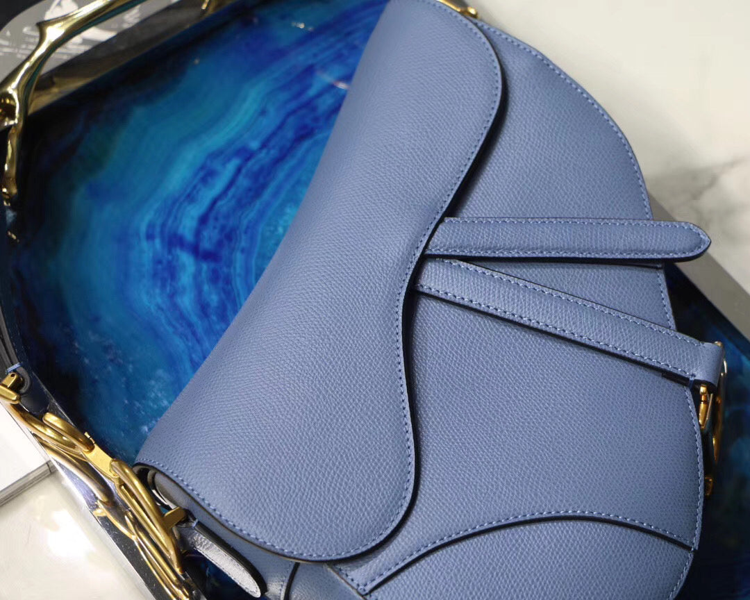 Luxury DiorSaddle Bag In Denim Blue Grained Calfskin