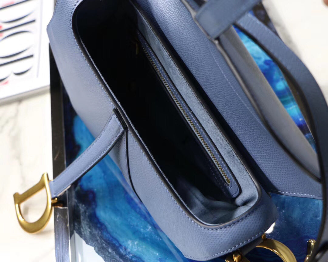 Luxury DiorSaddle Bag In Denim Blue Grained Calfskin
