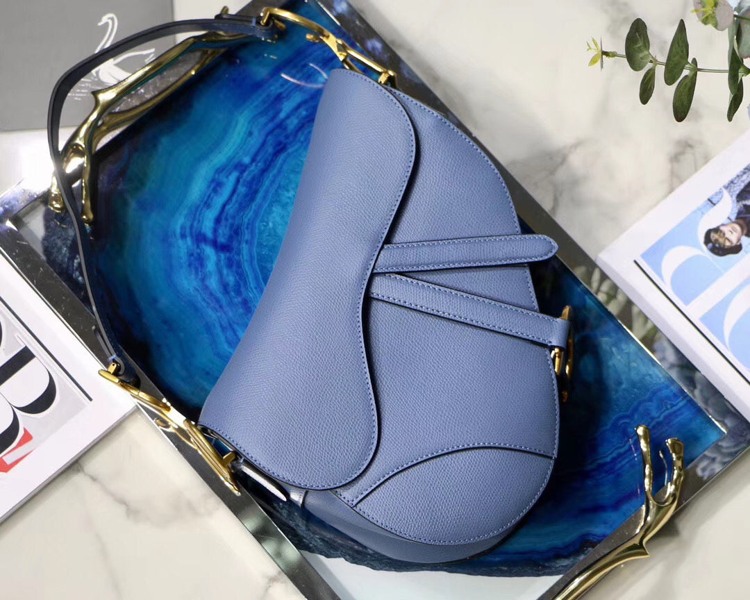 Luxury DiorSaddle Bag In Denim Blue Grained Calfskin