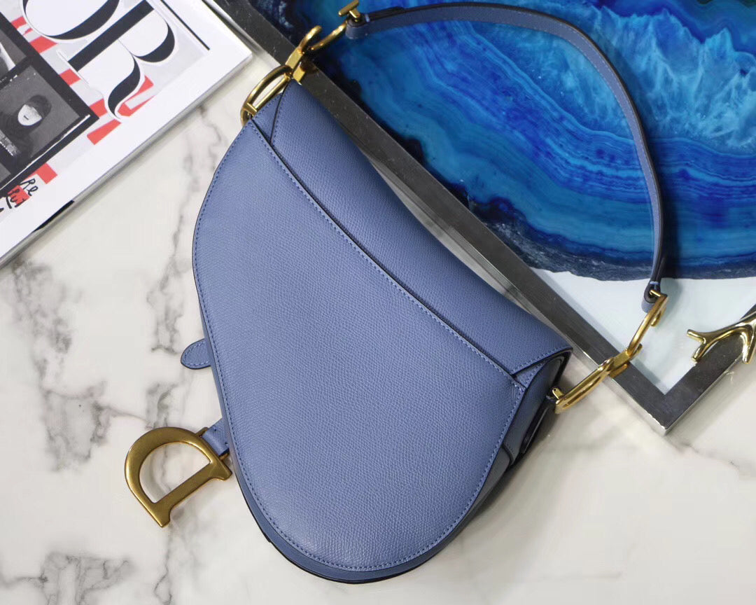 Luxury DiorSaddle Bag In Denim Blue Grained Calfskin