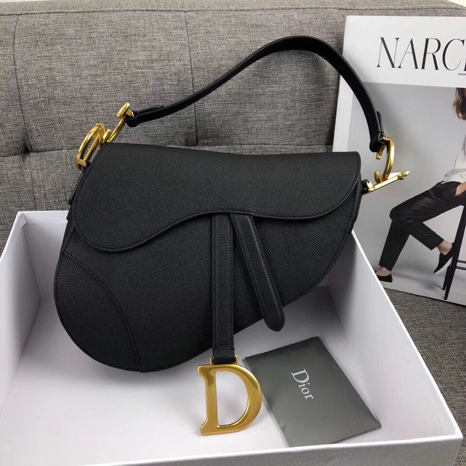 Luxury DiorSaddle Bag In Black Grained Calfskin