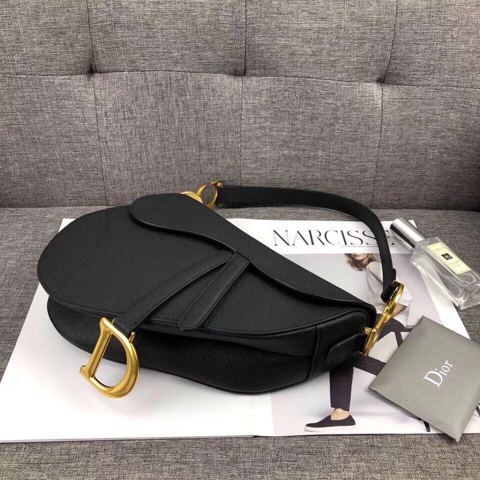 Luxury DiorSaddle Bag In Black Grained Calfskin