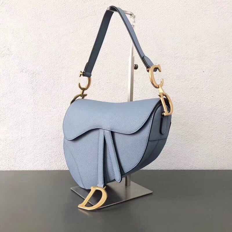 Luxury DiorSaddle Bag In Sky Blue Grained Calfskin