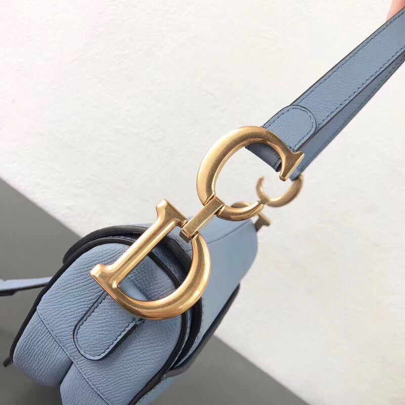 Luxury DiorSaddle Bag In Sky Blue Grained Calfskin