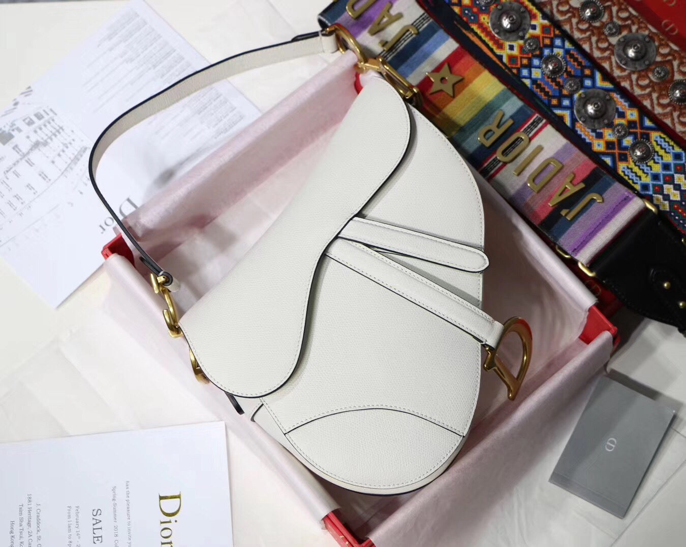 Luxury DiorSaddle Bag In White Grained Calfskin