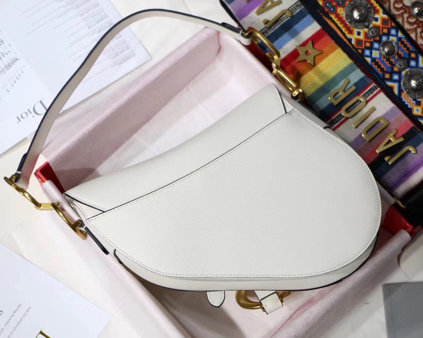 Luxury DiorSaddle Bag In White Grained Calfskin