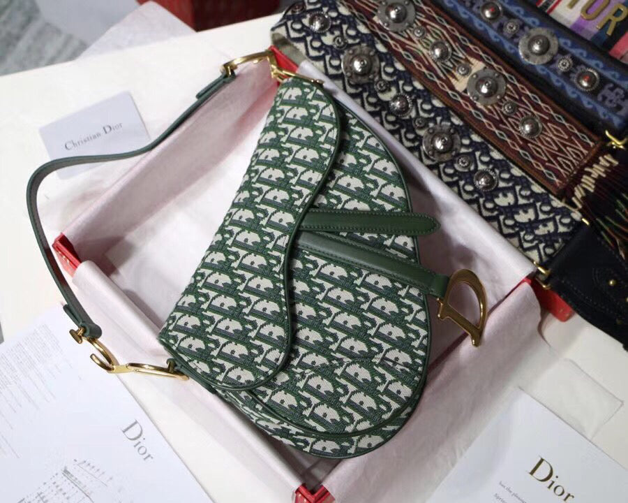 Luxury DiorSaddle Bag In Green Oblique Jacquard Canvas