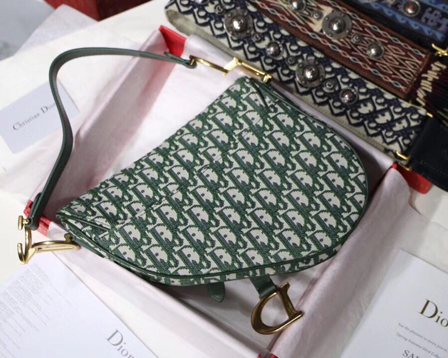 Luxury DiorSaddle Bag In Green Oblique Jacquard Canvas
