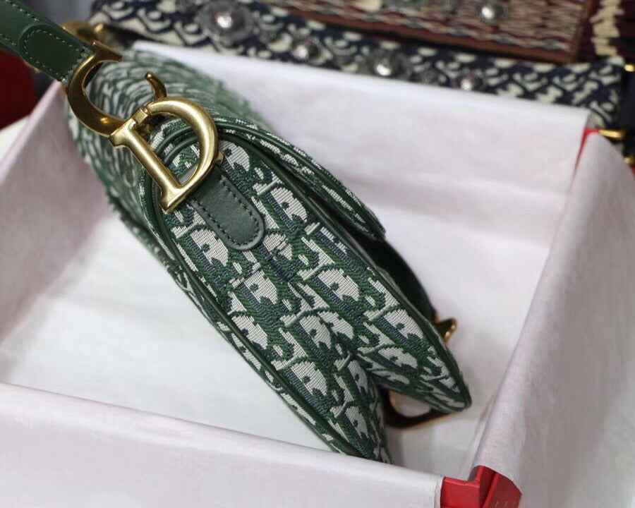 Luxury DiorSaddle Bag In Green Oblique Jacquard Canvas