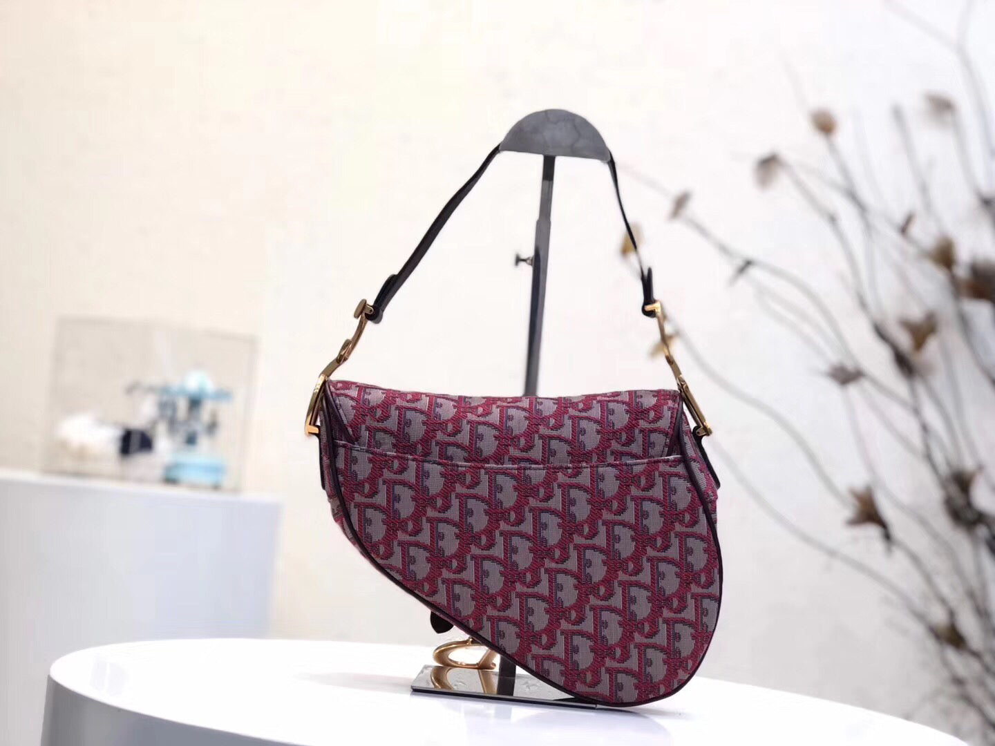 Luxury DiorSaddle Bag In Bordeaux Oblique Jacquard Canvas