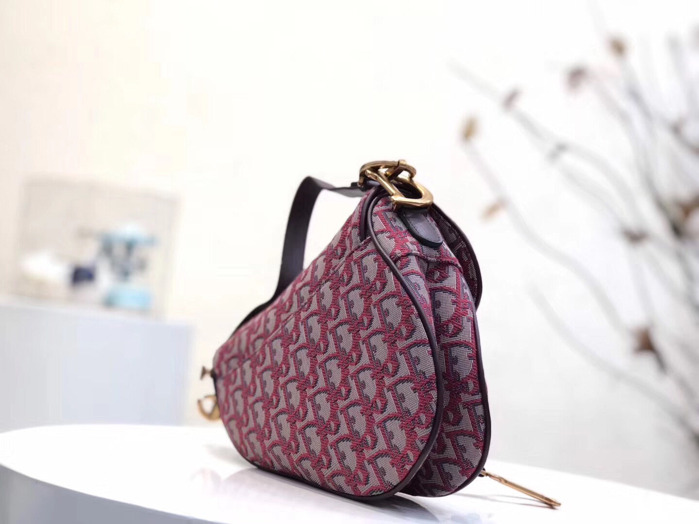 Luxury DiorSaddle Bag In Bordeaux Oblique Jacquard Canvas