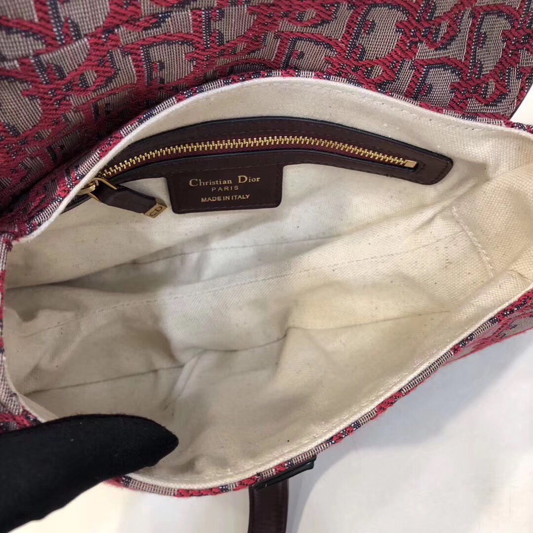 Luxury DiorSaddle Bag In Bordeaux Oblique Jacquard Canvas