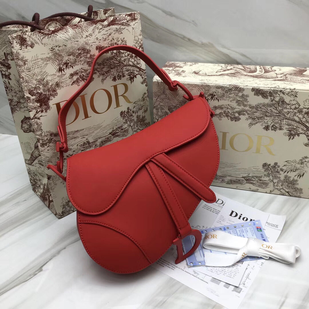 Luxury DiorSaddle Bag In Cherry Red Matte Calfskin