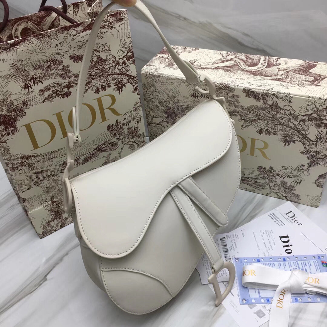 Luxury DiorSaddle Bag In White Matte Calfskin