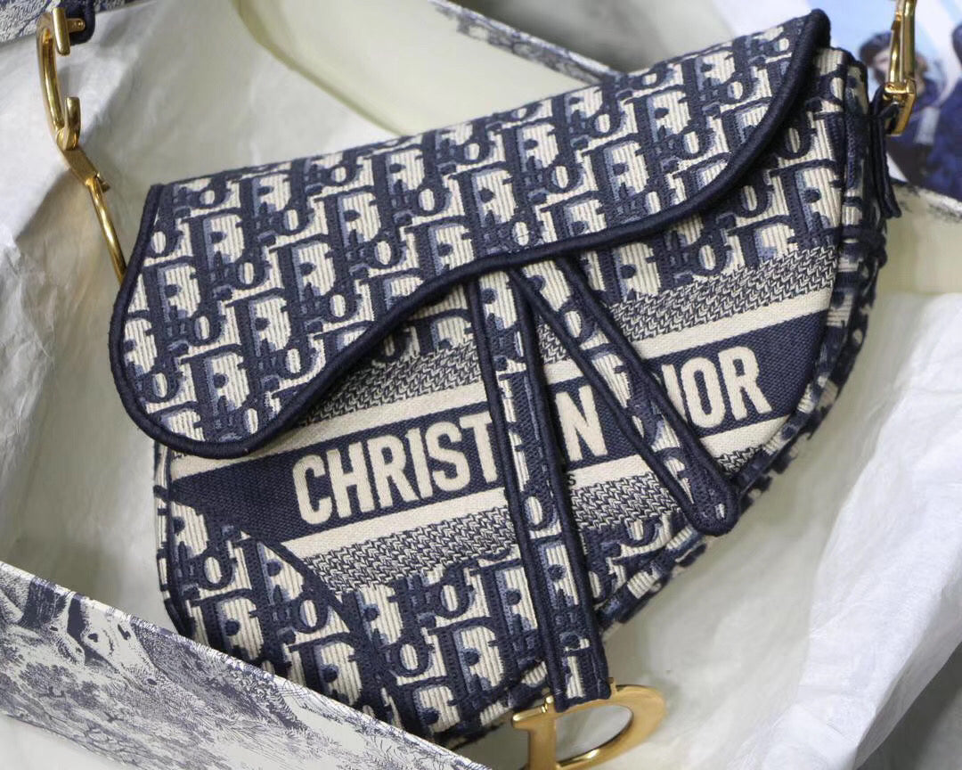 Luxury DiorSaddle Bag In Blue Oblique Embroidered Canvas