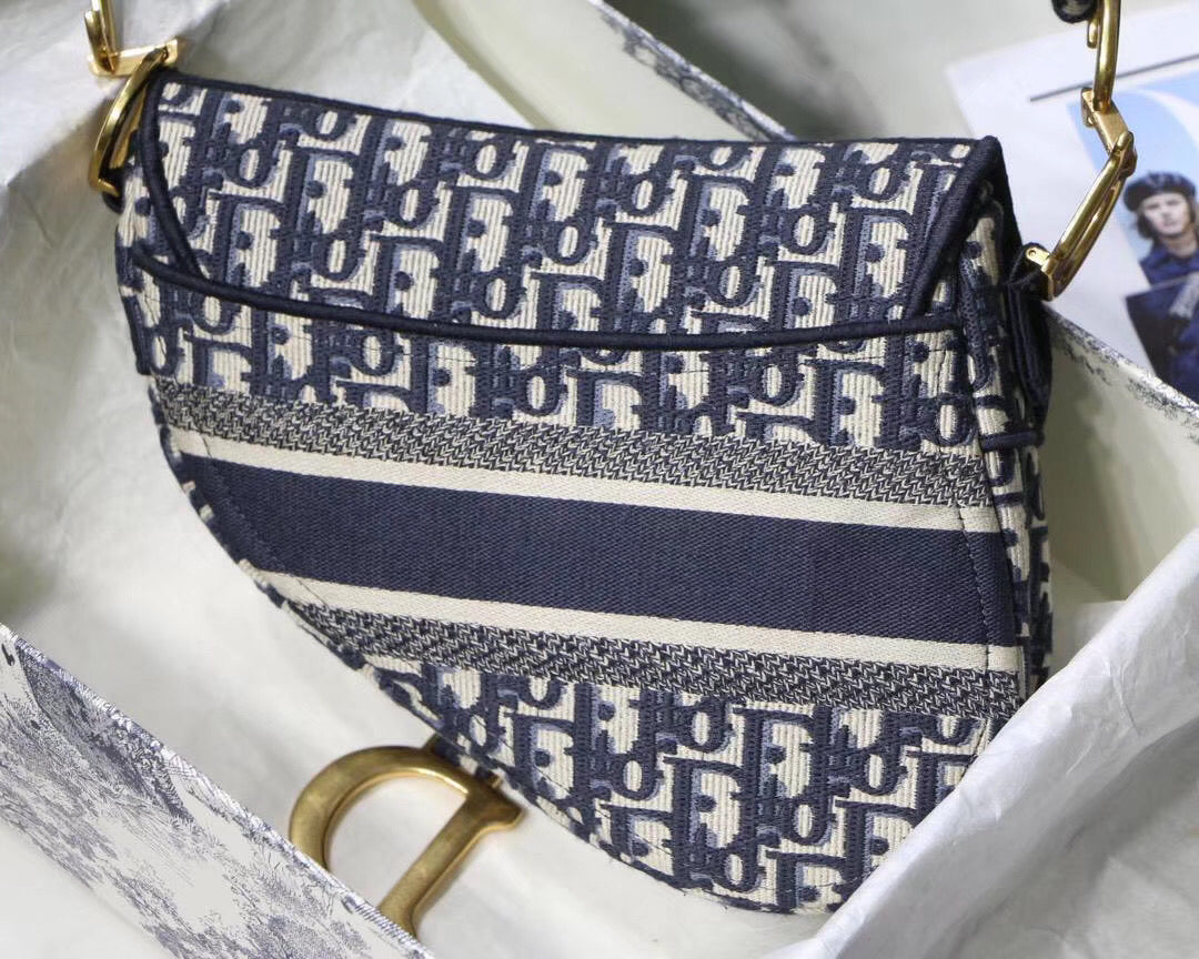 Luxury DiorSaddle Bag In Blue Oblique Embroidered Canvas