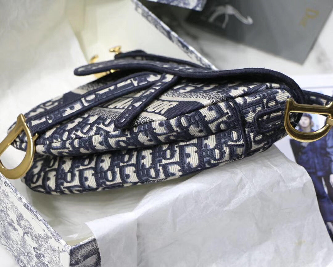 Luxury DiorSaddle Bag In Blue Oblique Embroidered Canvas
