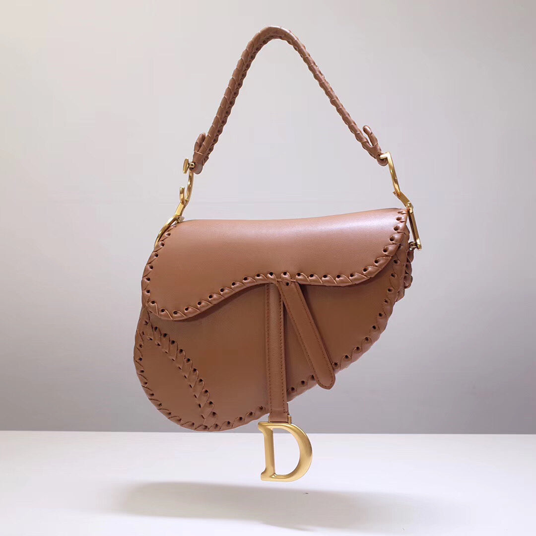 Luxury DiorSaddle Bag In Brown Calfskin With Threaded Edges