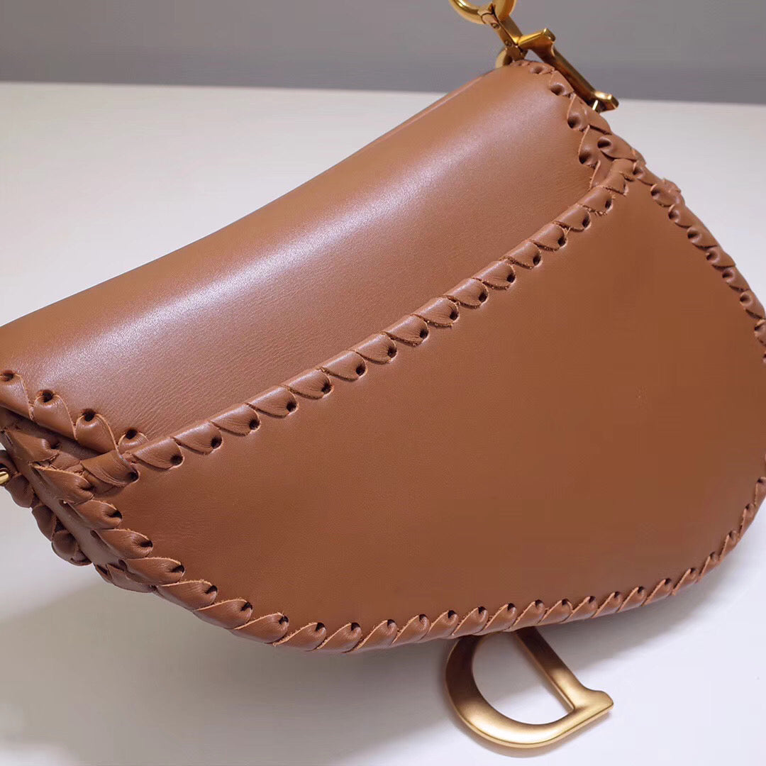 Luxury DiorSaddle Bag In Brown Calfskin With Threaded Edges