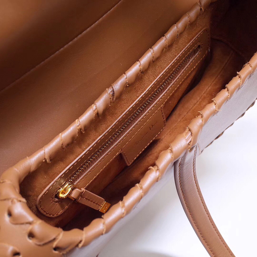 Luxury DiorSaddle Bag In Brown Calfskin With Threaded Edges