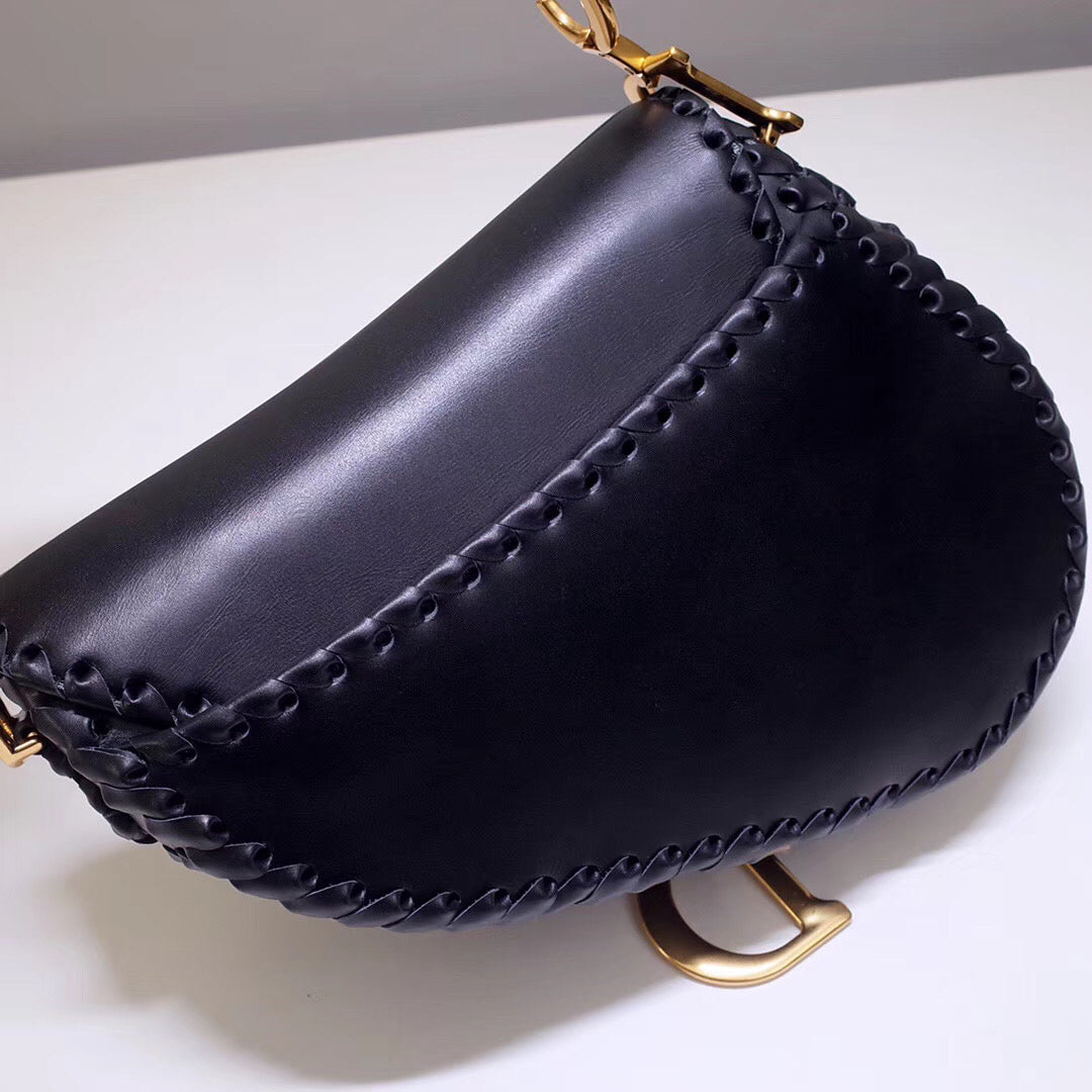 Luxury DiorSaddle Bag In Black Calfskin With Threaded Edges