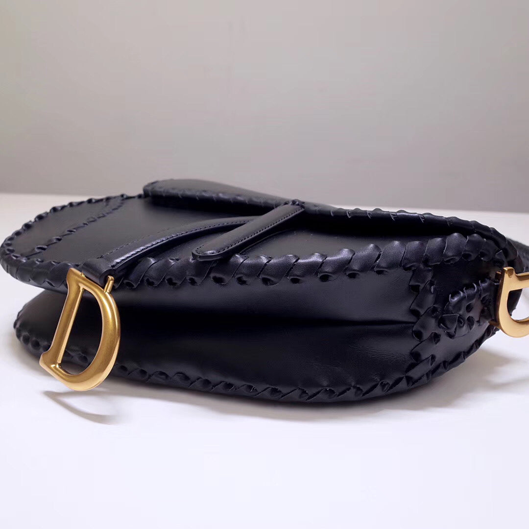 Luxury DiorSaddle Bag In Black Calfskin With Threaded Edges