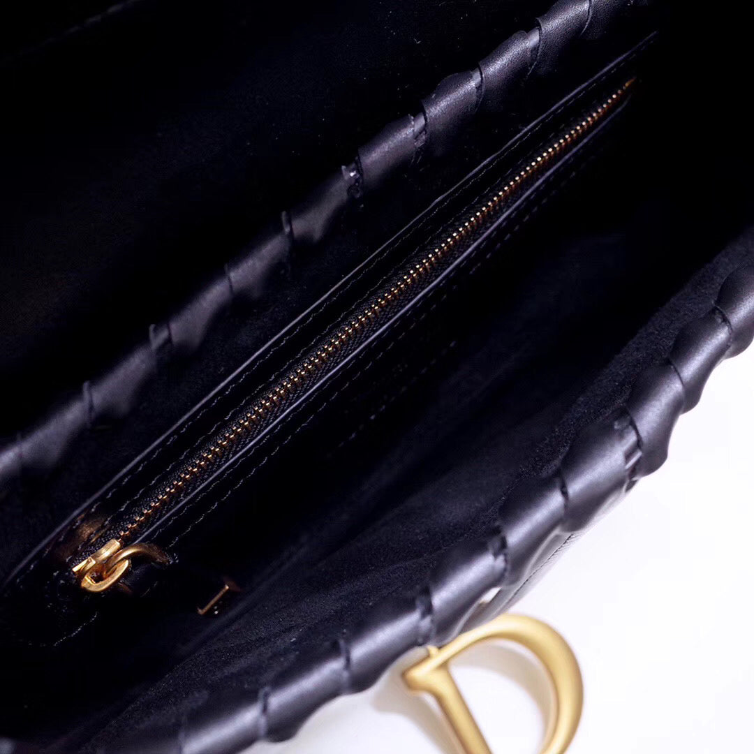 Luxury DiorSaddle Bag In Black Calfskin With Threaded Edges