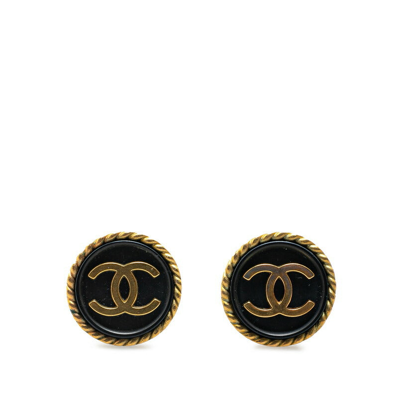 Chanel Vintage Coco Mark Earrings Gold Black