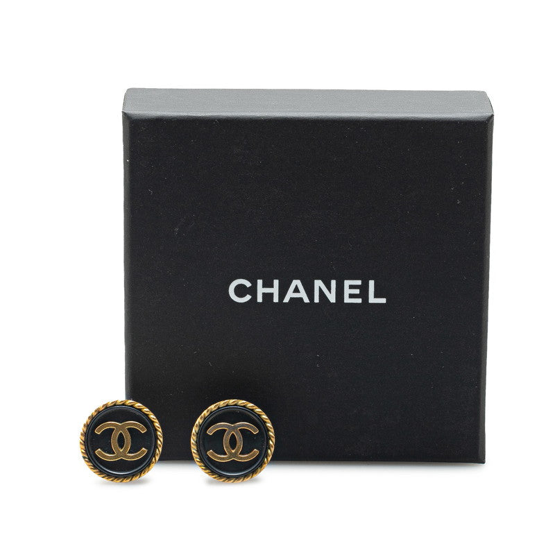 Chanel Vintage Coco Mark Earrings Gold Black