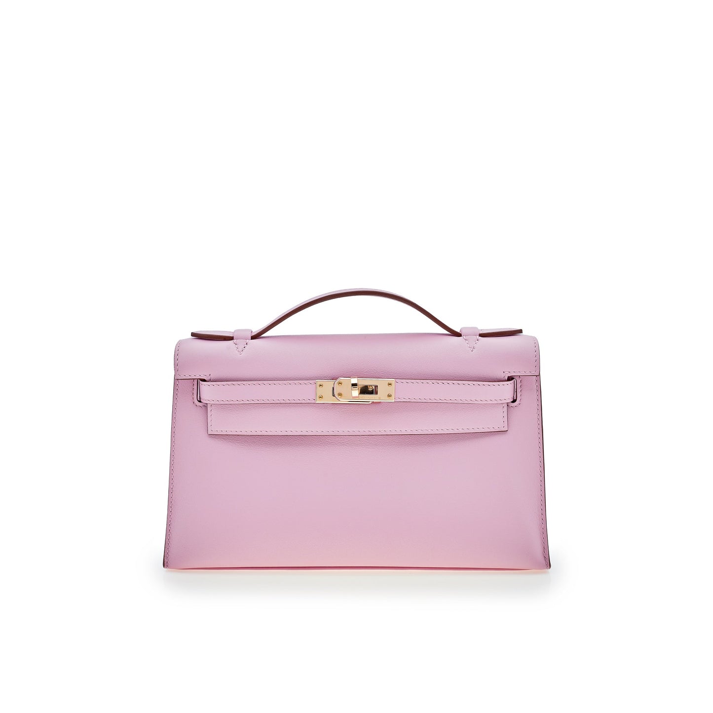 Luxury Hermes Kelly Pochette Mauve Sylvestre Swift Rose Gold Hardware