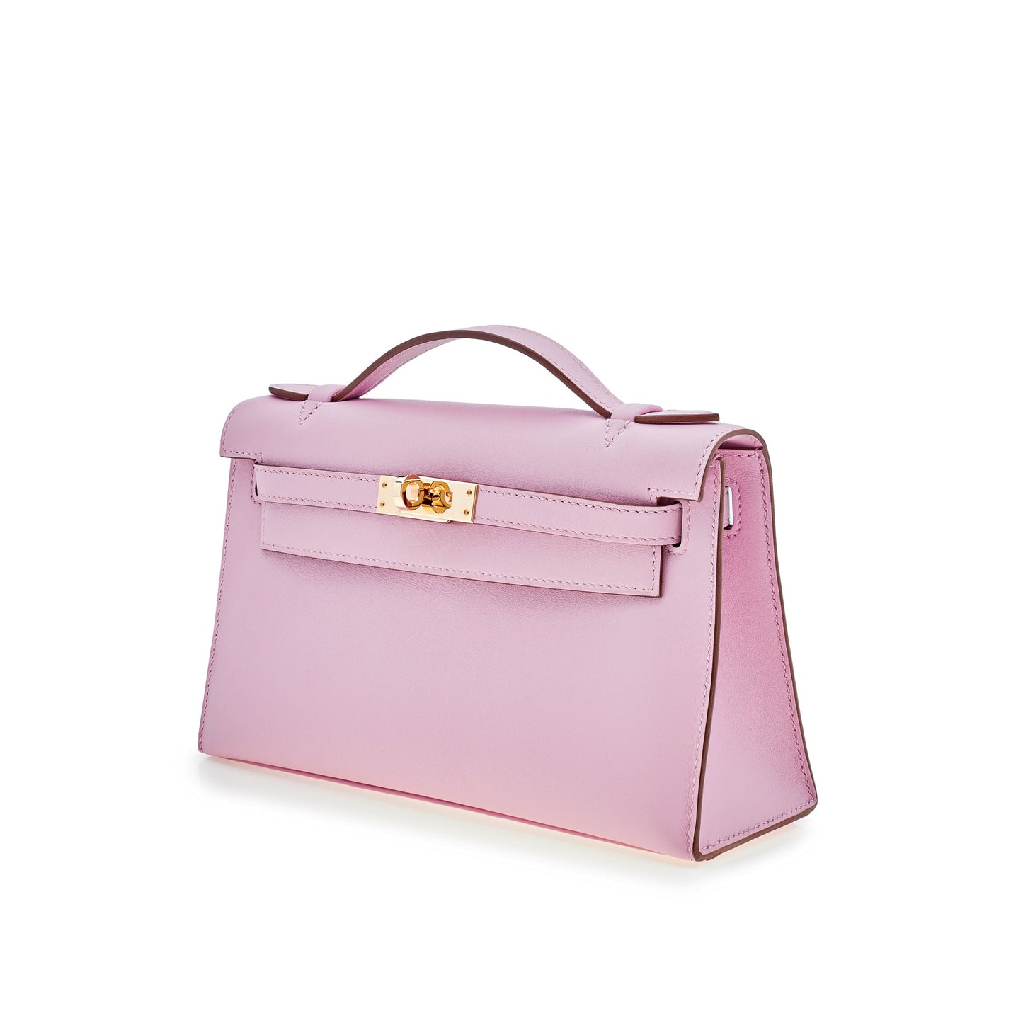 Luxury Hermes Kelly Pochette Mauve Sylvestre Swift Rose Gold Hardware