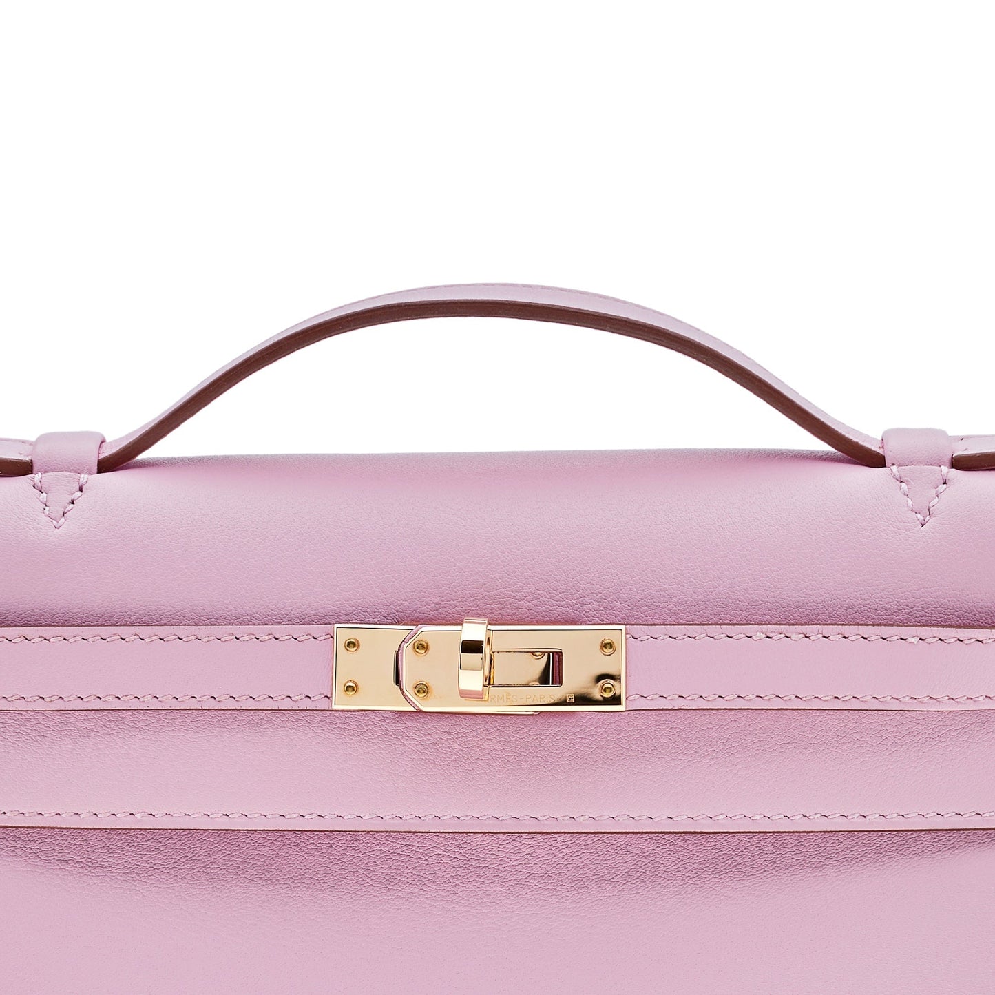 Luxury Hermes Kelly Pochette Mauve Sylvestre Swift Rose Gold Hardware