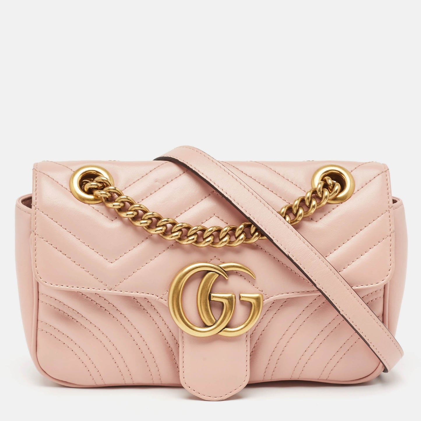 Luxury Gucci Trending 2025 Pink Matelasse Leather Mini GG Marmont Shoulder Bag