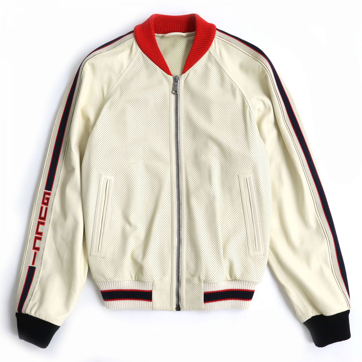 Luxury Gucci Trending 2025 Brogue Leather Bomber Jacket Ivory 44