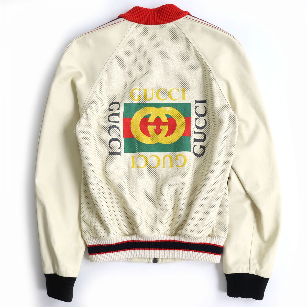 Luxury Gucci Trending 2025 Brogue Leather Bomber Jacket Ivory 44