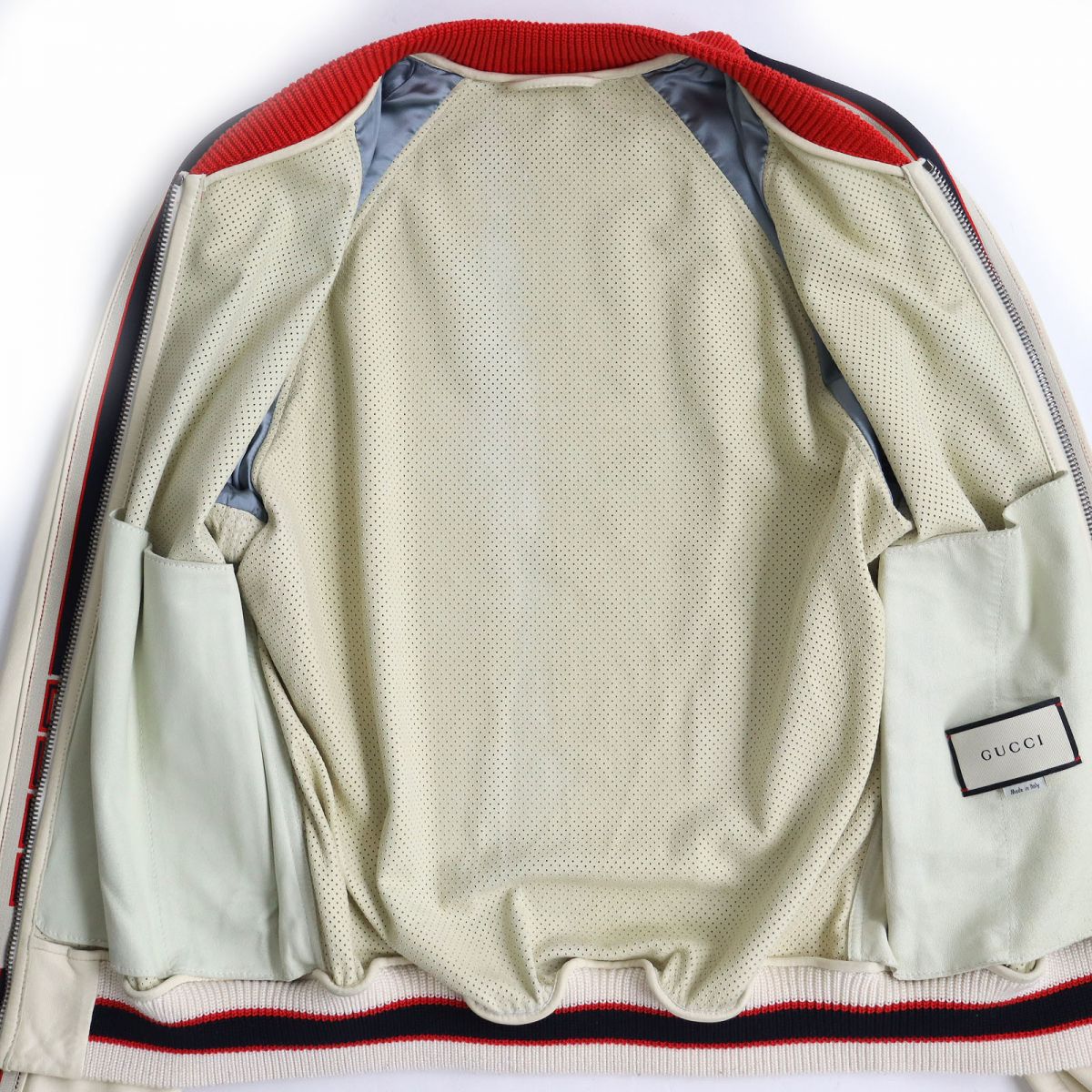 Luxury Gucci Trending 2025 Brogue Leather Bomber Jacket Ivory 44