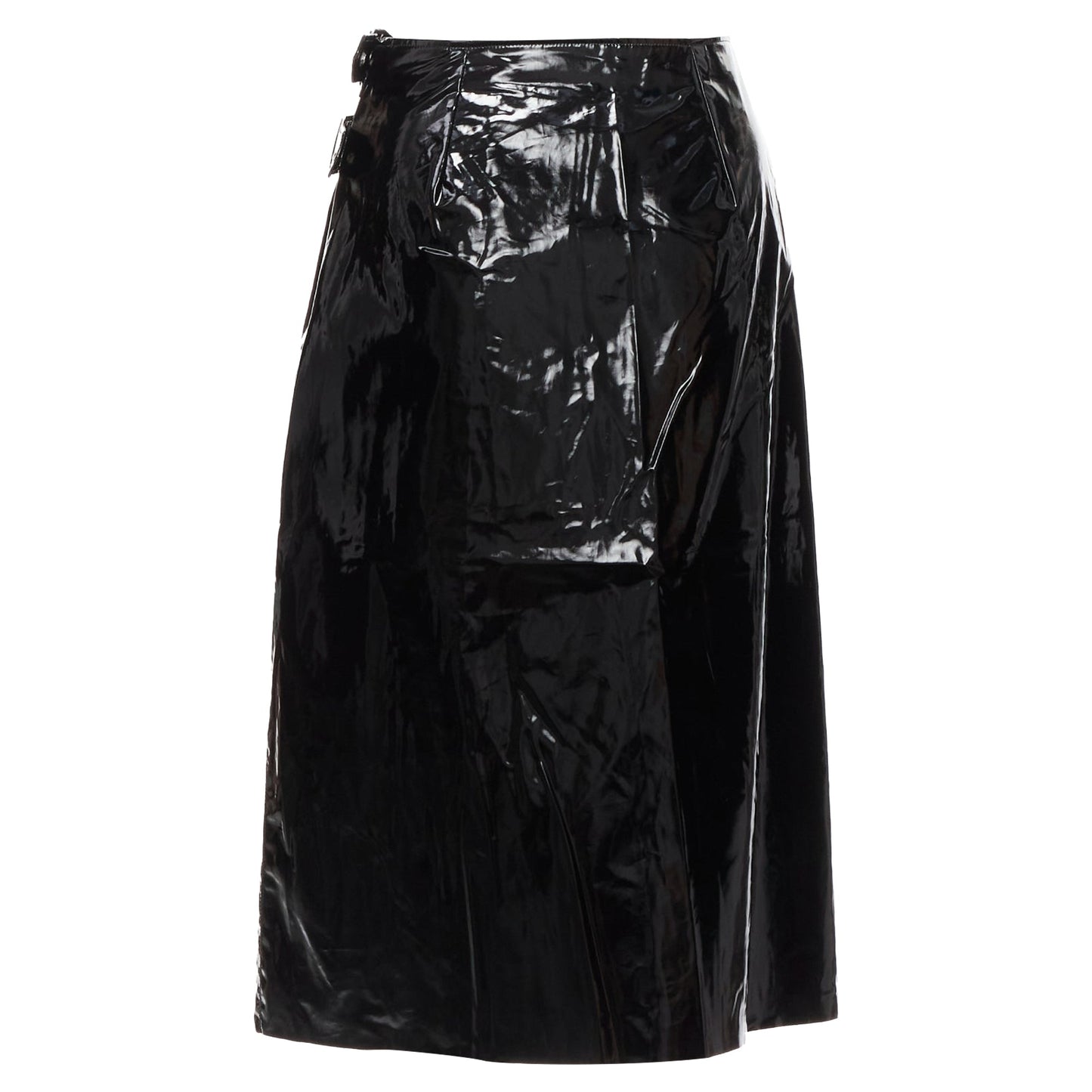 Gucci coated cotton vinyl buckle punk kilt pleated skirt