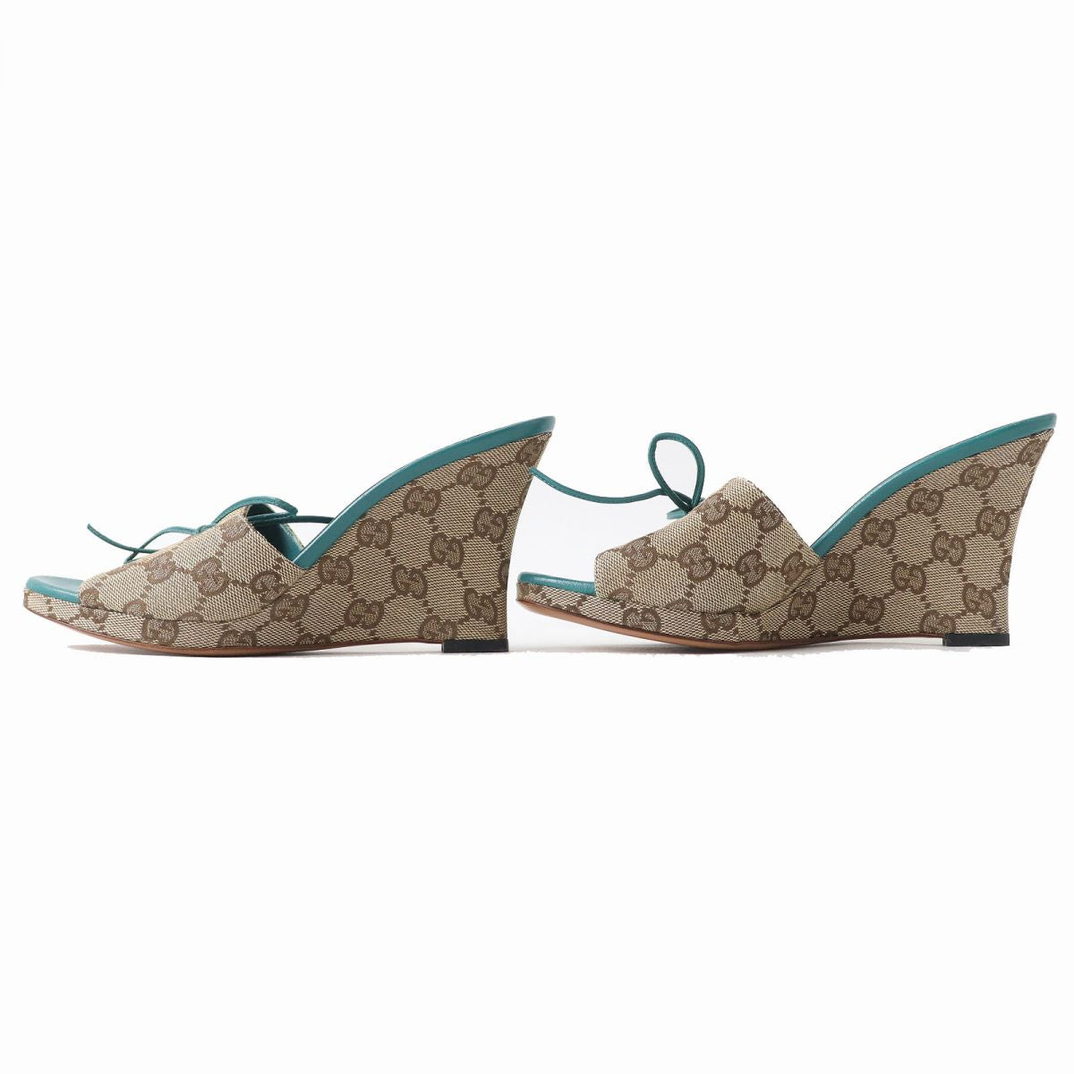 Luxury Gucci Trending 2025 GG Canvas Leather Wedge Sandals, Size 35.5