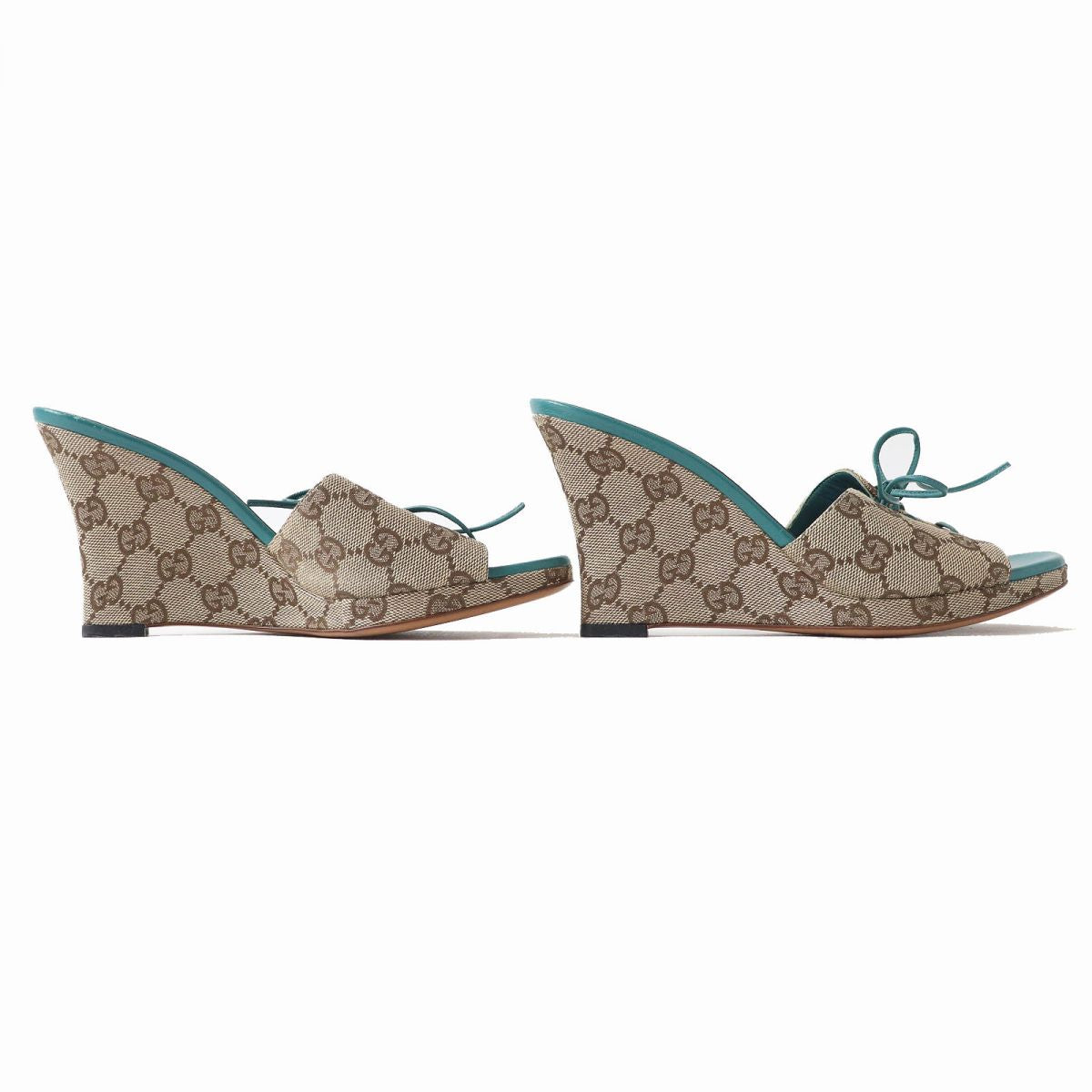 Luxury Gucci Trending 2025 GG Canvas Leather Wedge Sandals, Size 35.5