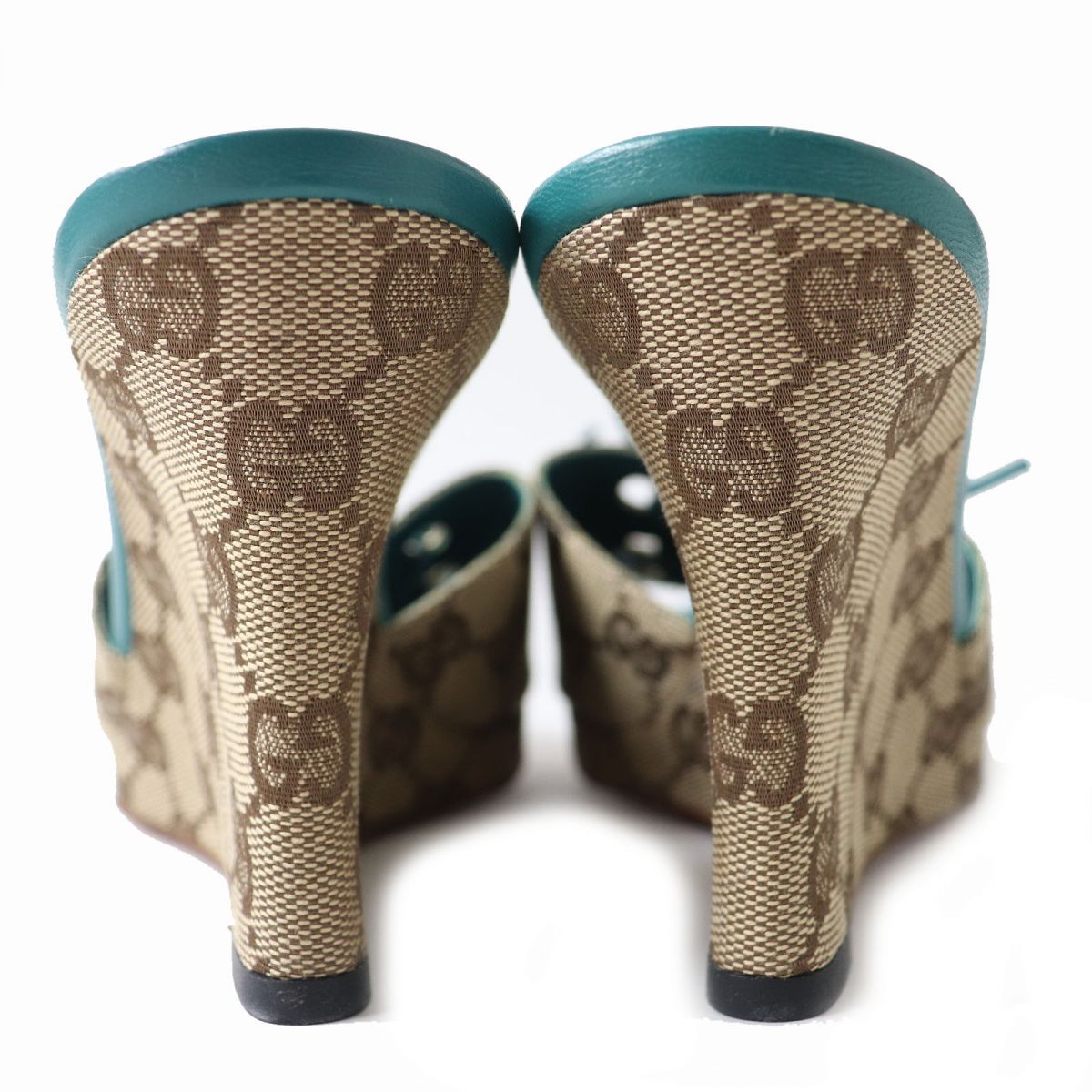 Luxury Gucci Trending 2025 GG Canvas Leather Wedge Sandals, Size 35.5