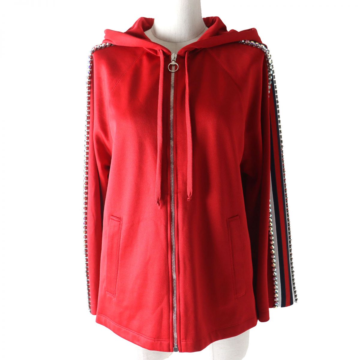 Luxury Gucci Trending 2025 Bejeweled Zip-up Hoodie Parka Red S