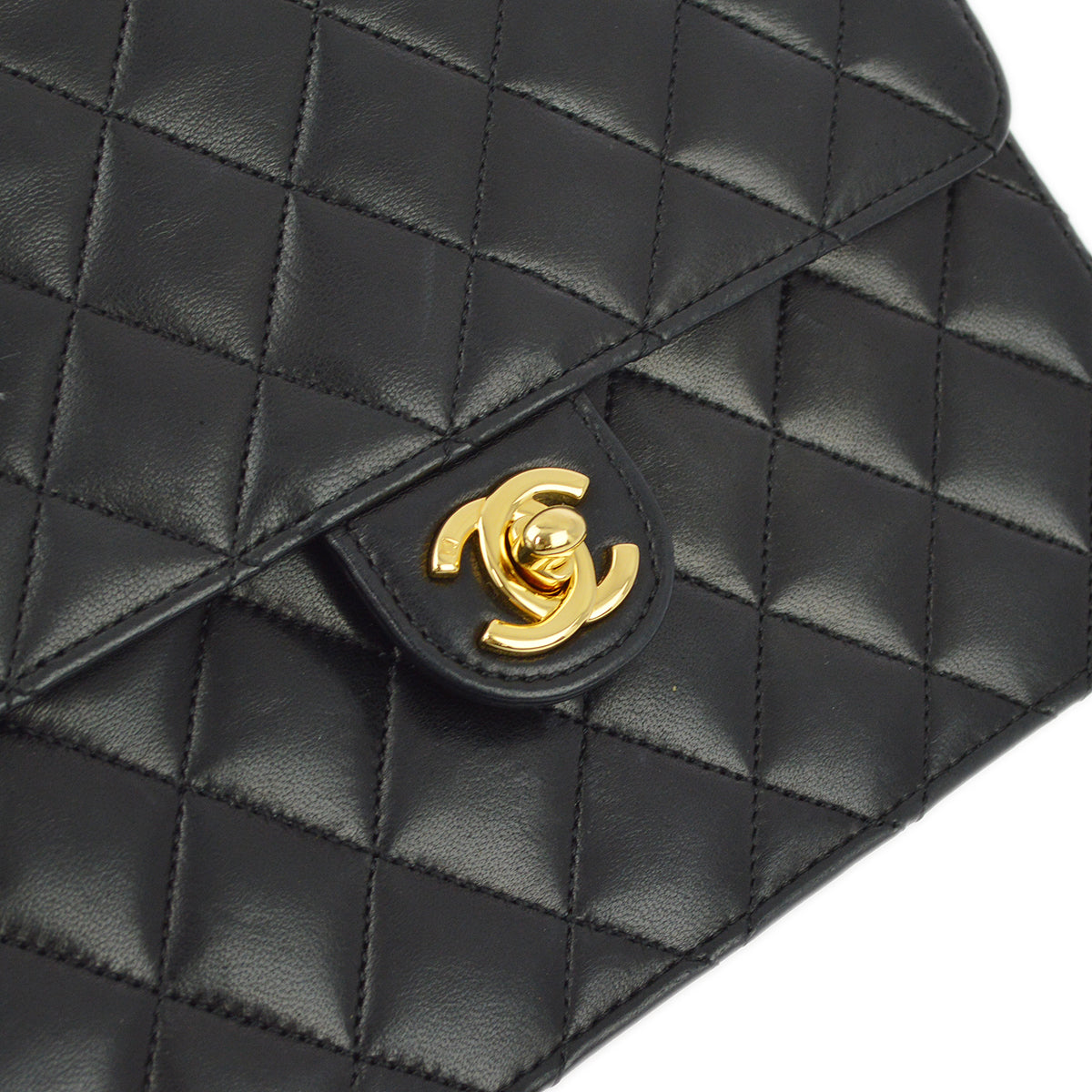 Chanel 2005-2006 Black Lambskin Turnlock Small Half Flap Shoulder Bag