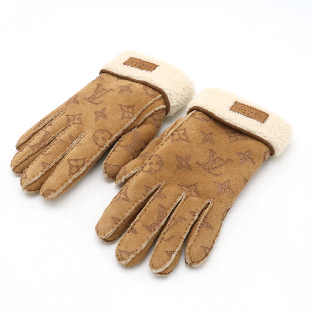 Louis Vuitton Louis Vuitton Monogram Sealing Mouton Globe Gloves Bore Sword Beige Tea None. 9 No. M76578