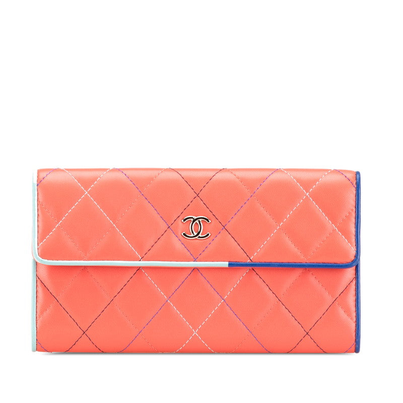 Chanel Matelasse Coco Mark Long Wallet Orange Blue
