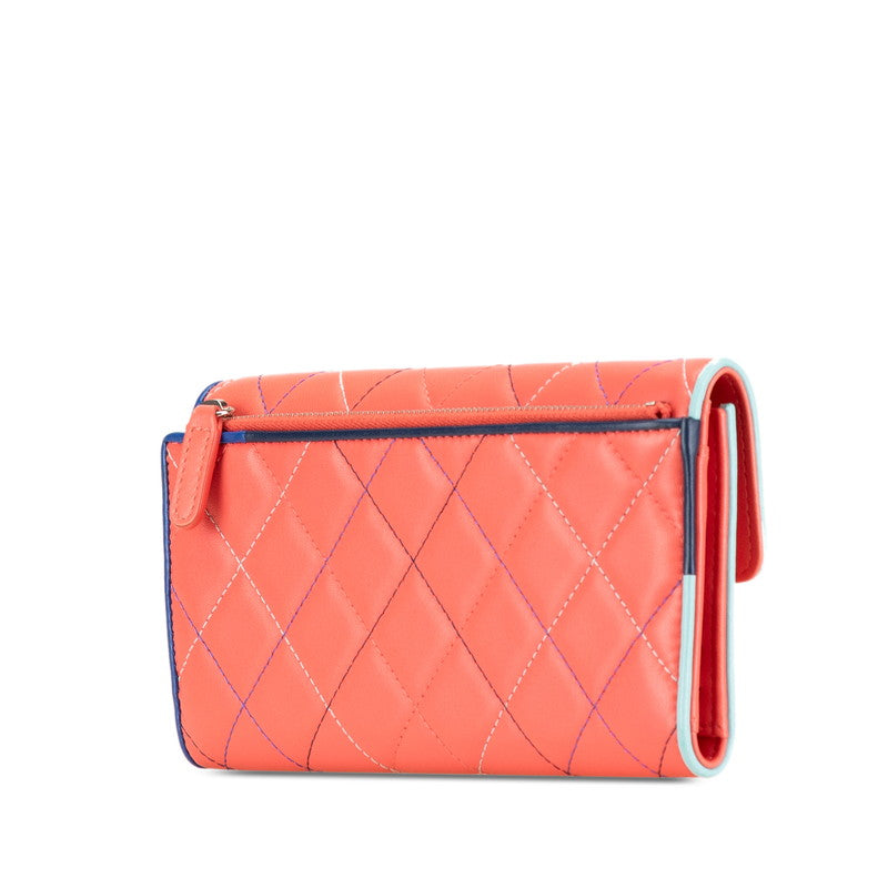 Chanel Matelasse Coco Mark Long Wallet Orange Blue