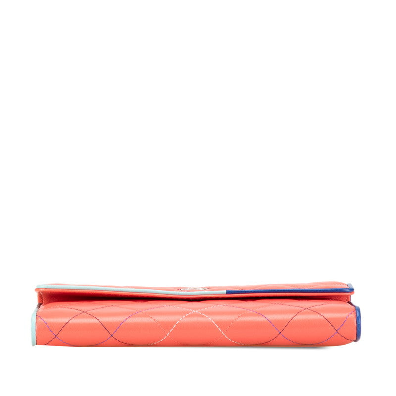 Chanel Matelasse Coco Mark Long Wallet Orange Blue