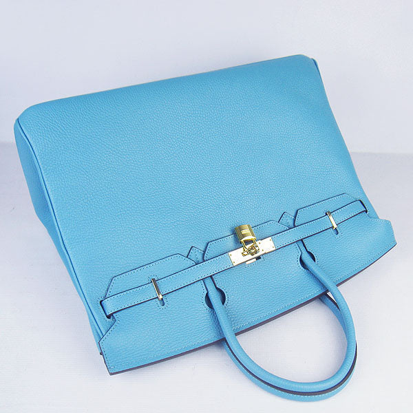 Luxury Hermes Birkin 35cm Togo Leather Handbags 6099 Light Blue Golden