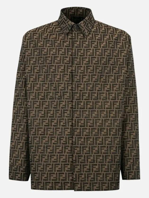 Luxury Fendi Men's FF Long Sleeve Shirt Brown