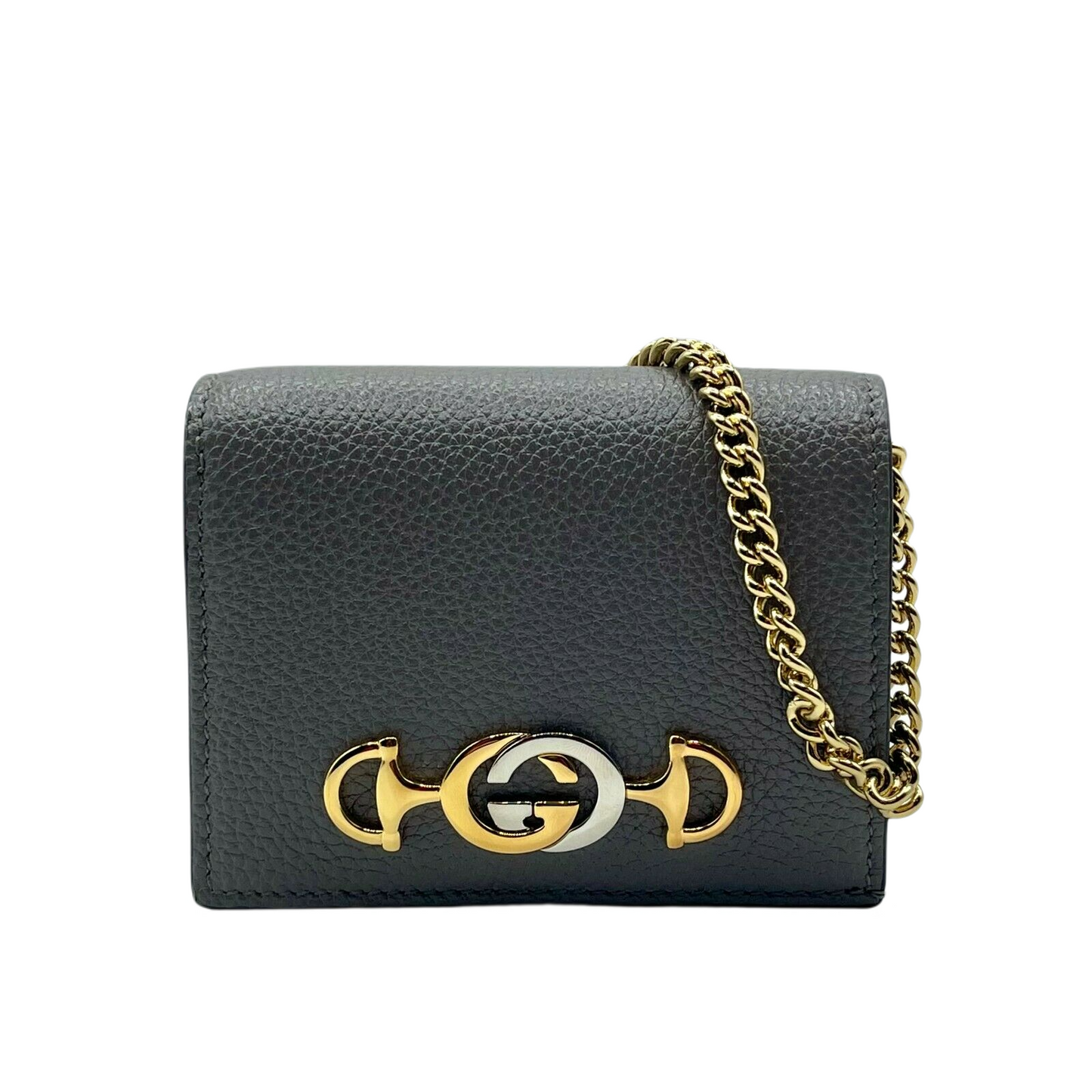 Gucci Zumi Women's Leather  Chain Bi-Fold Mini Wallet GG Logo