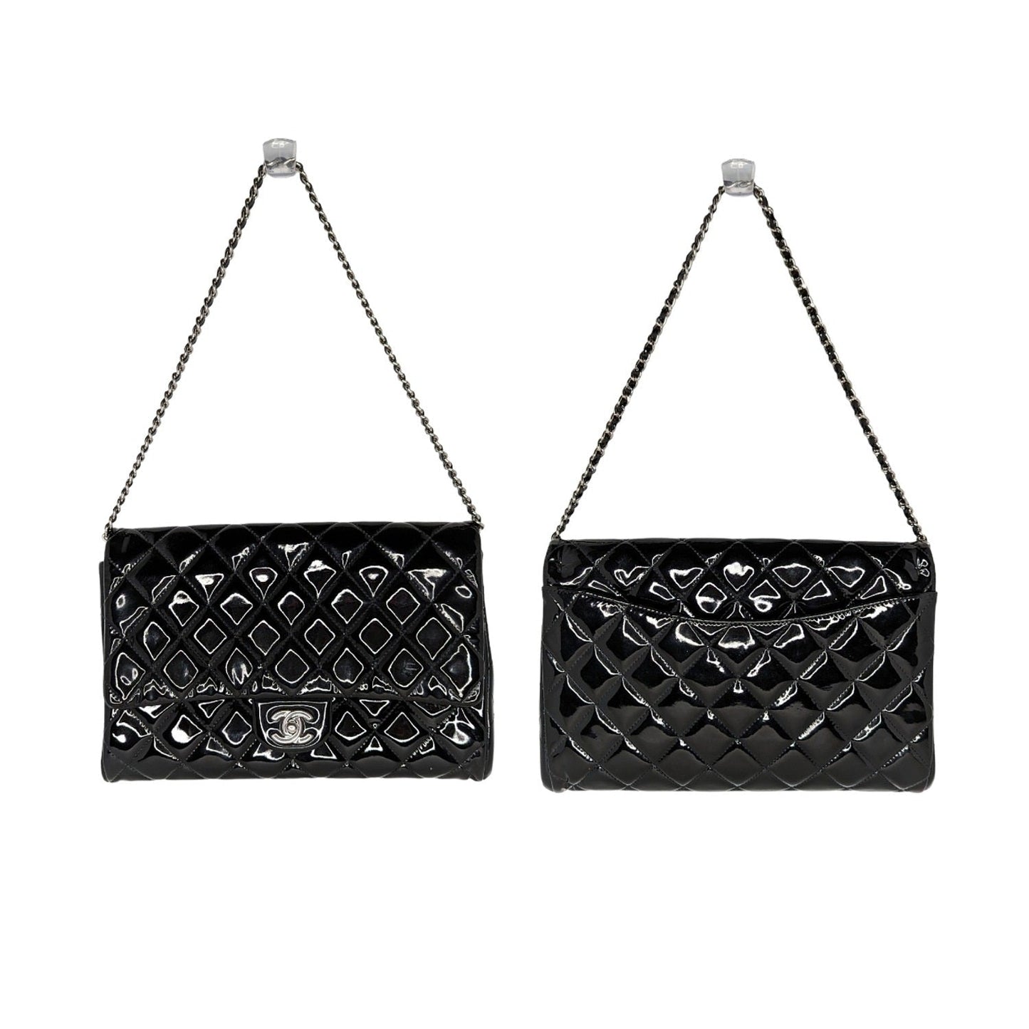 Luxury Chanel bag Black Patent Leather New Clutch With Chain CWC